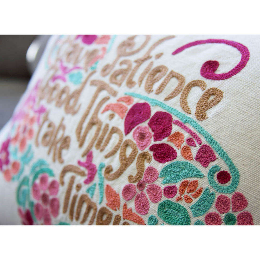 Patience Butterfly Love Letters Hand-Embroidered Pillow - Available in Pink or Blue by CatStudio - Che Cose Belle