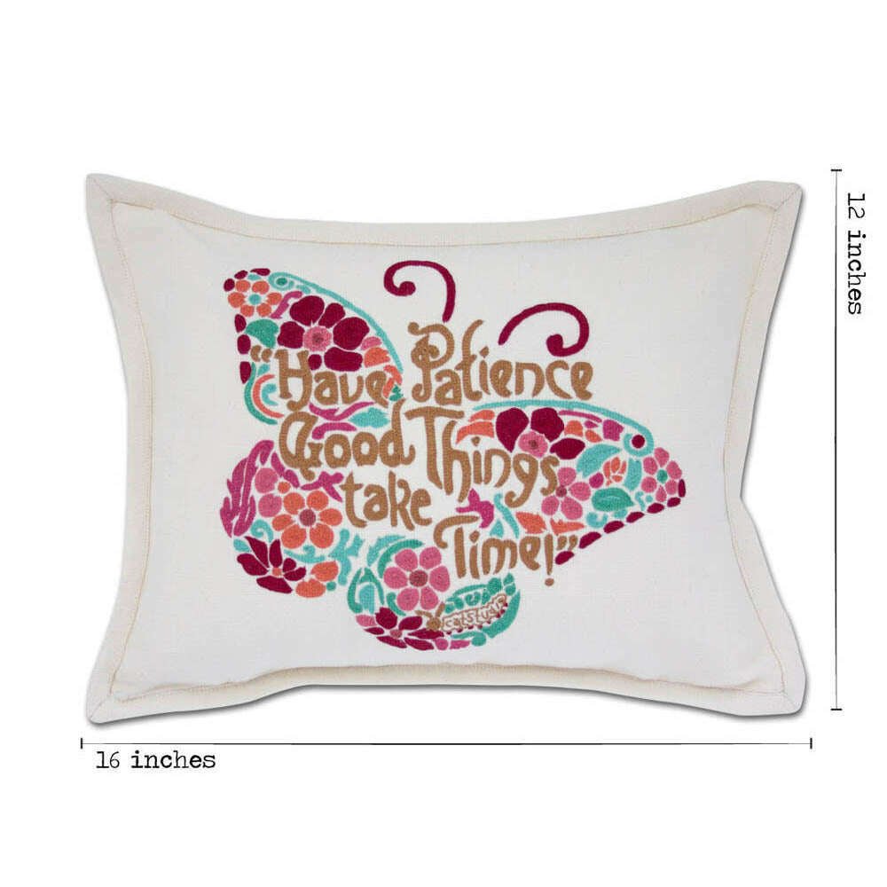 Patience Butterfly Love Letters Hand-Embroidered Pillow - Available in Pink or Blue by CatStudio - Che Cose Belle