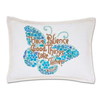 Patience Butterfly Love Letters Hand-Embroidered Pillow - Available in Pink or Blue by CatStudio - Che Cose Belle
