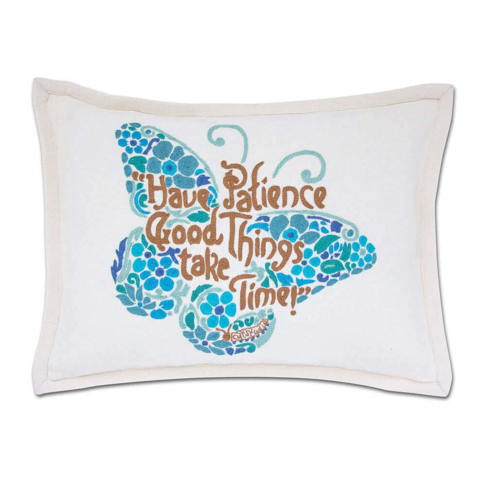 Patience Butterfly Love Letters Hand-Embroidered Pillow - Available in Pink or Blue by CatStudio - Che Cose Belle