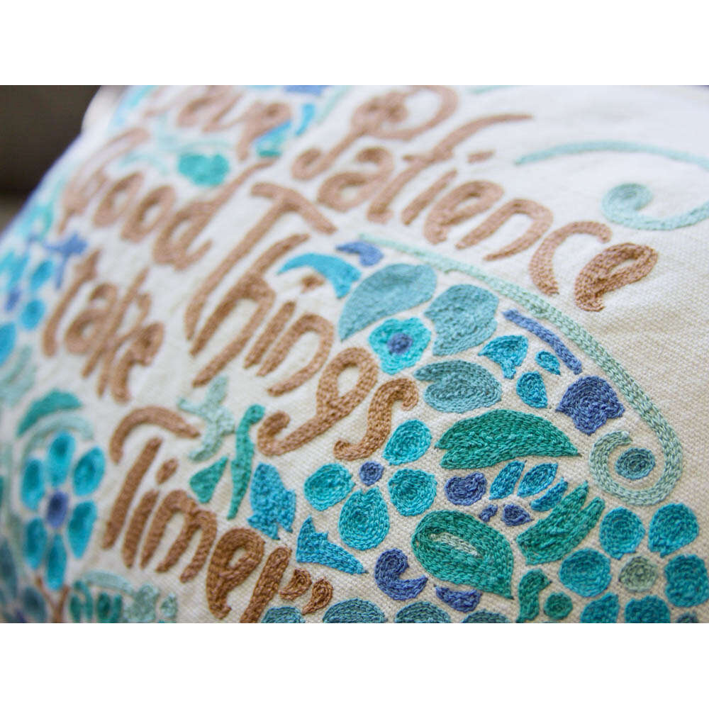 Patience Butterfly Love Letters Hand-Embroidered Pillow - Available in Pink or Blue by CatStudio - Che Cose Belle