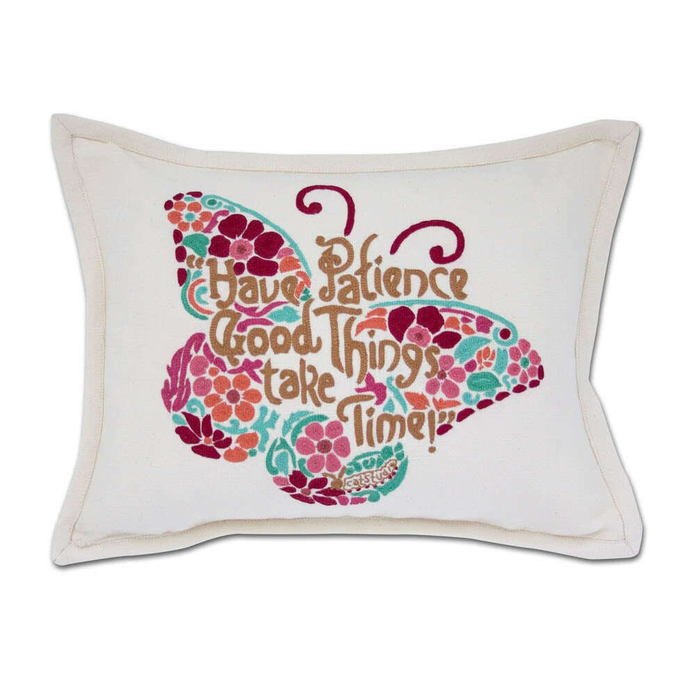 Patience Butterfly Love Letters Hand-Embroidered Pillow - Available in Pink or Blue by CatStudio - Che Cose Belle