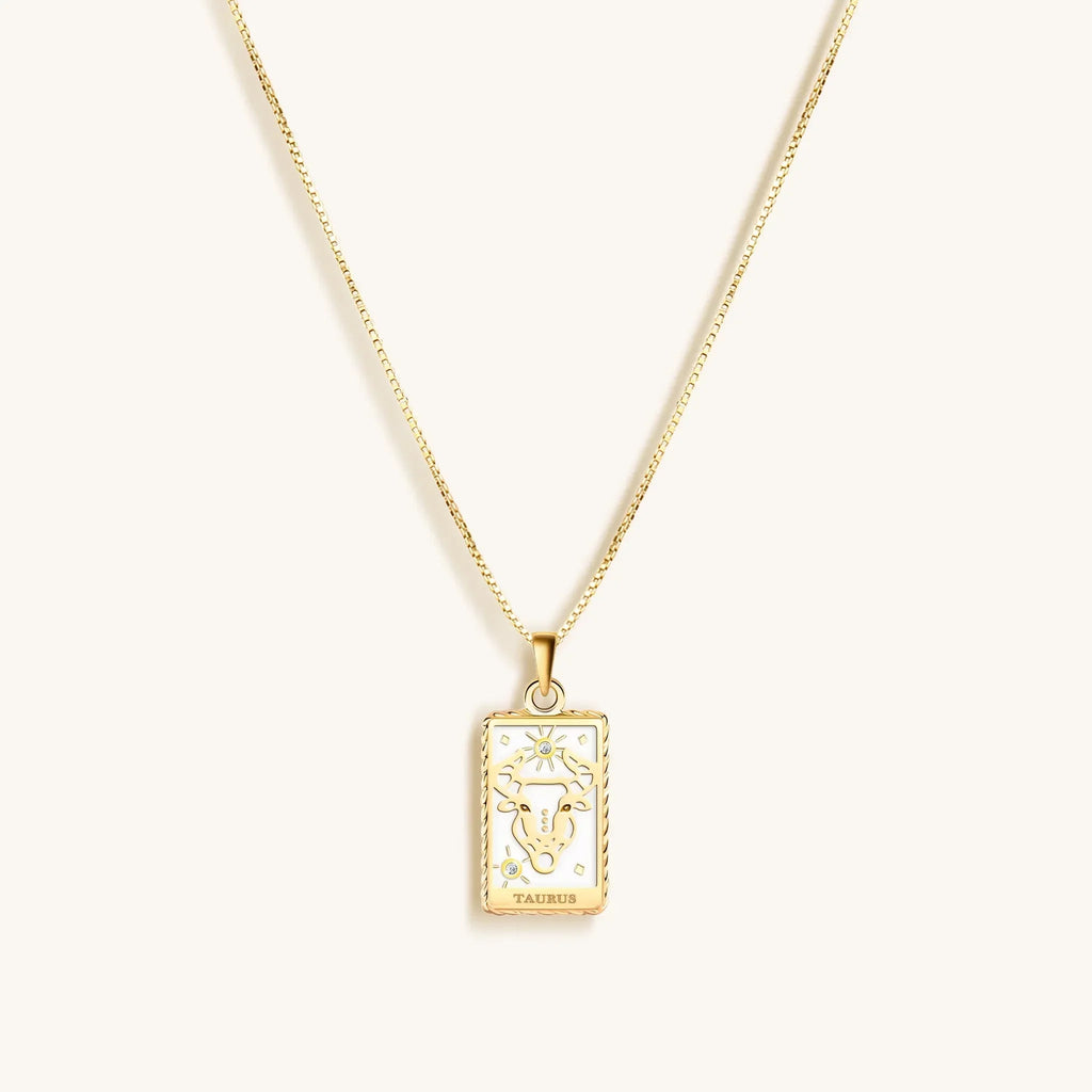 Patient Progress - White Enamel Taurus Card Necklace - Che Cose Belle