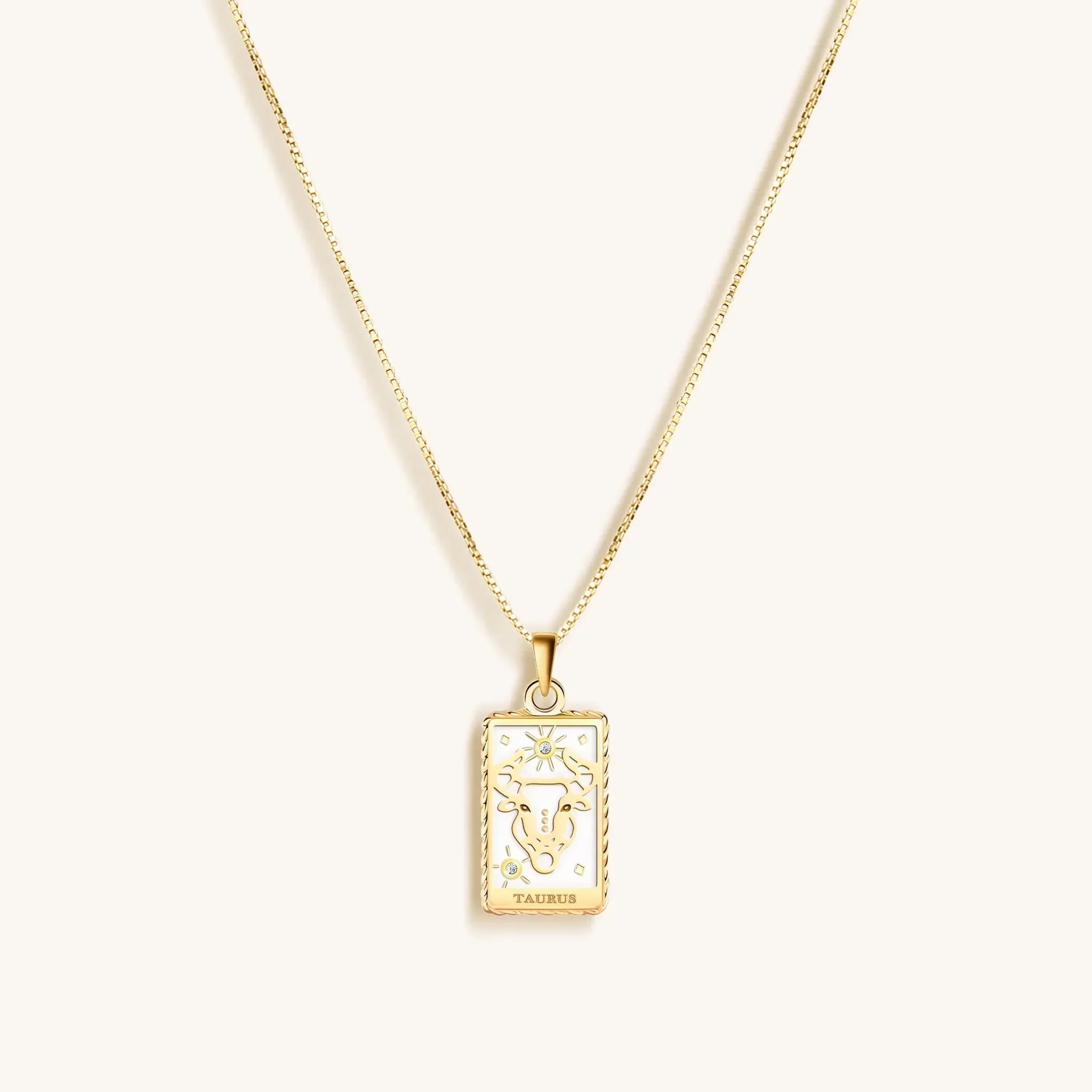 Patient Progress - White Enamel Taurus Card Necklace - Che Cose Belle