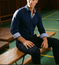 Paul// Cotton Knit - Stretch Button - Up Shirt With Contrast Details // Navy // Tailored Fit (Fitted) - Che Cose Belle