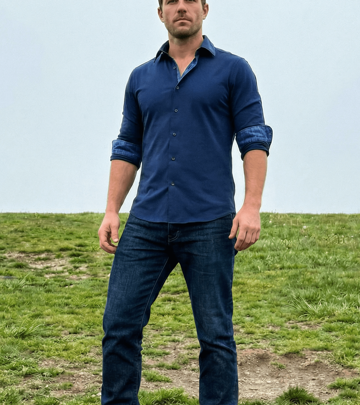 Paul// Cotton Knit - Stretch Button - Up Shirt With Contrast Details // Navy // Tailored Fit (Fitted) - Che Cose Belle