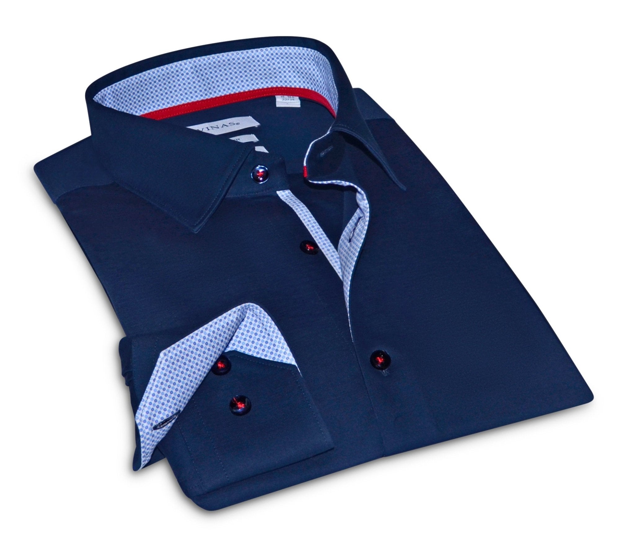 Paul// Cotton Knit - Stretch Button - Up Shirt With Contrast Details // Navy // Tailored Fit (Fitted) - Che Cose Belle