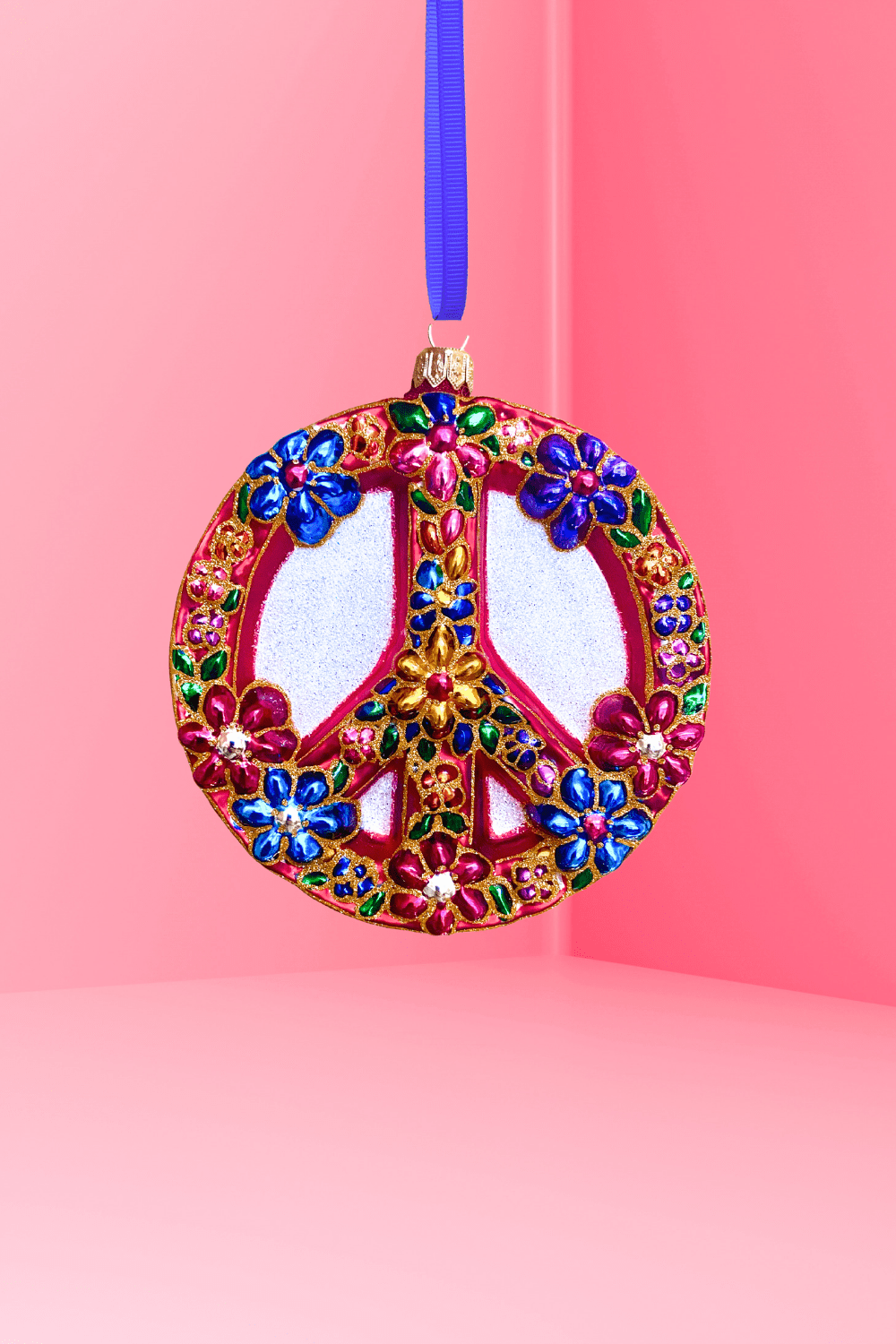 Peace Sign Polish Glass Ornament (Floral Side) - Che Cose Belle