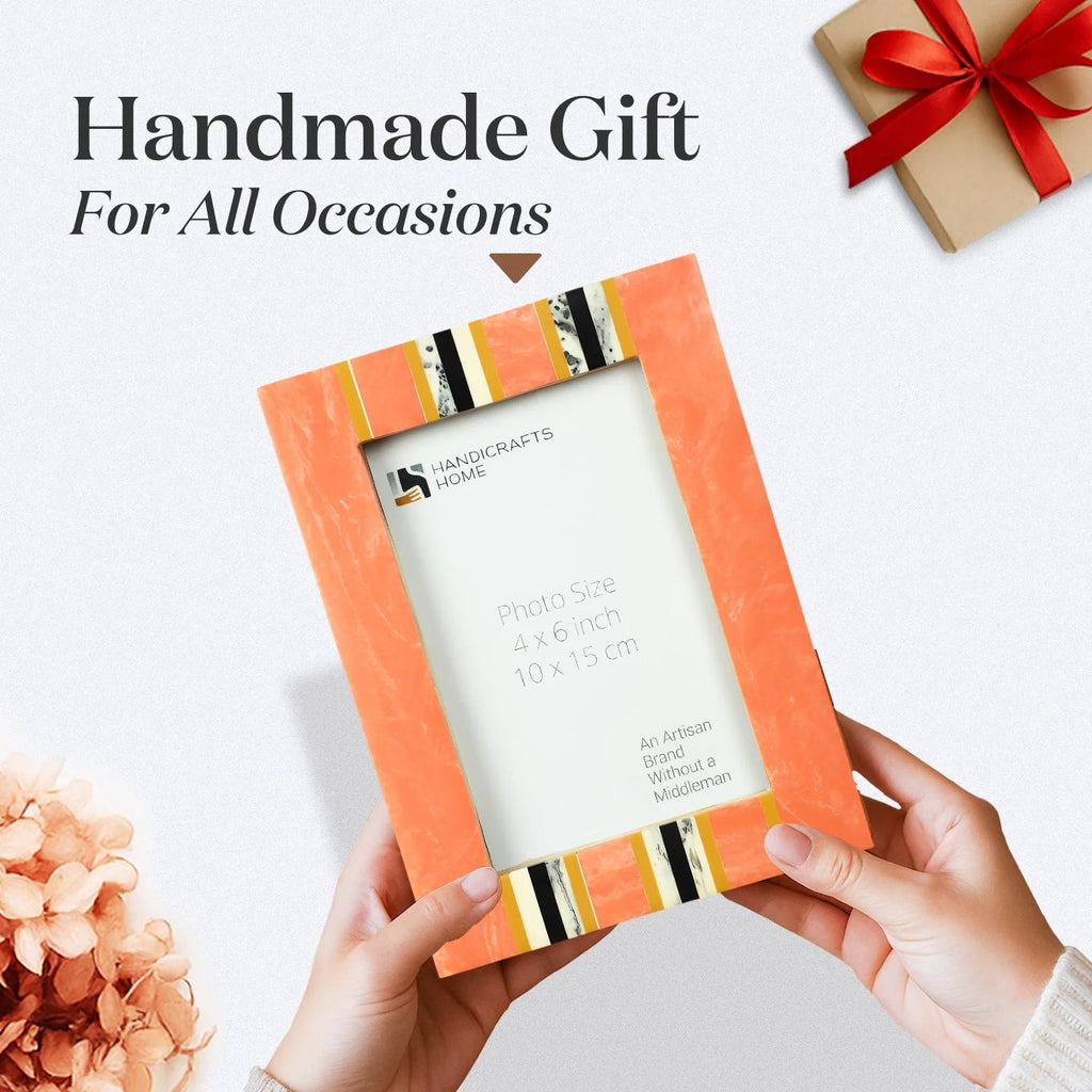 Peach Resin Inlay Picture Frame - Ink Marble Design in 4x6 & 5x7 - Che Cose Belle