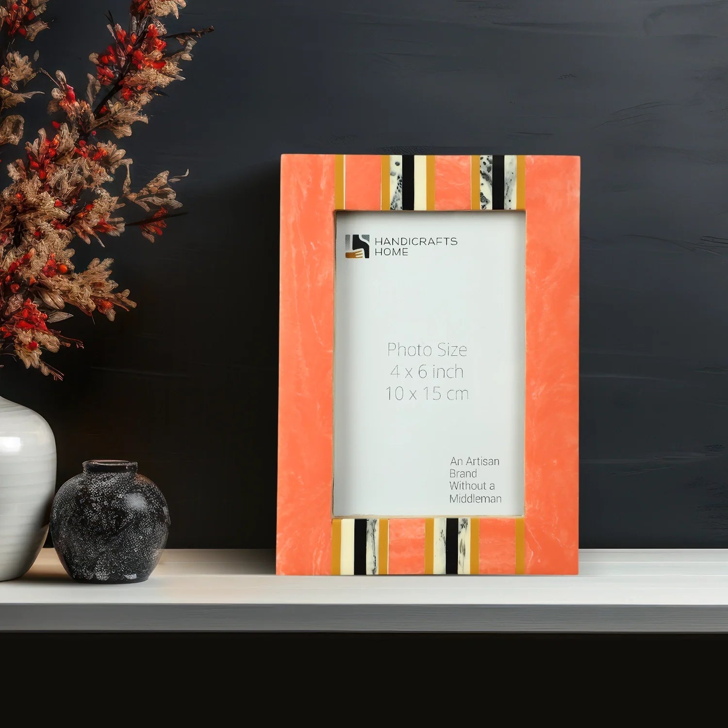 Peach Resin Inlay Picture Frame - Ink Marble Design in 4x6 & 5x7 - Che Cose Belle