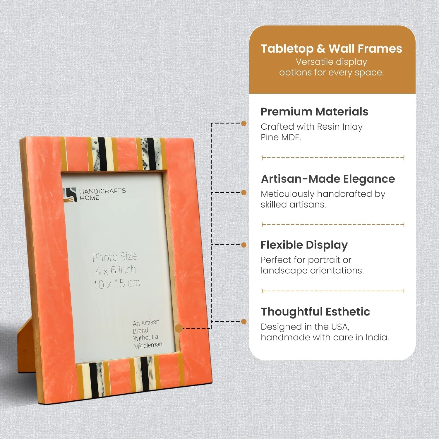 Peach Resin Inlay Picture Frame - Ink Marble Design in 4x6 & 5x7 - Che Cose Belle