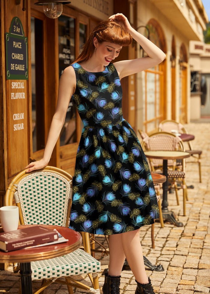 Peacock Feathers Vintage Dress - Che Cose Belle