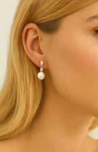 Pearl Drop Earrings with Cubic Zirconia Accents Earrings - Che Cose Belle