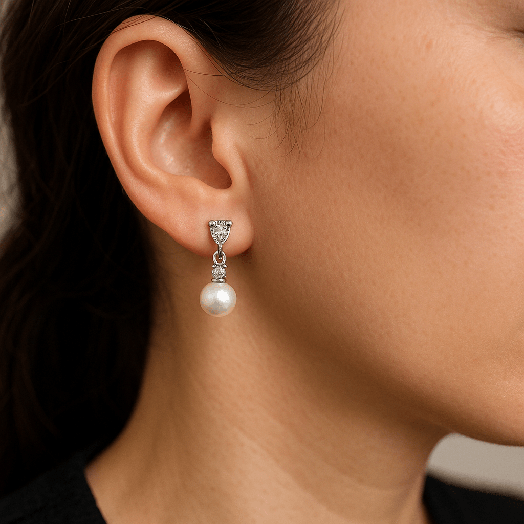 Pearl Drop Earrings with Cubic Zirconia Accents Earrings - Che Cose Belle