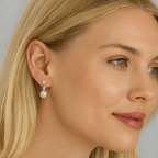 Pearl Drop Earrings with Cubic Zirconia Accents Earrings - Che Cose Belle
