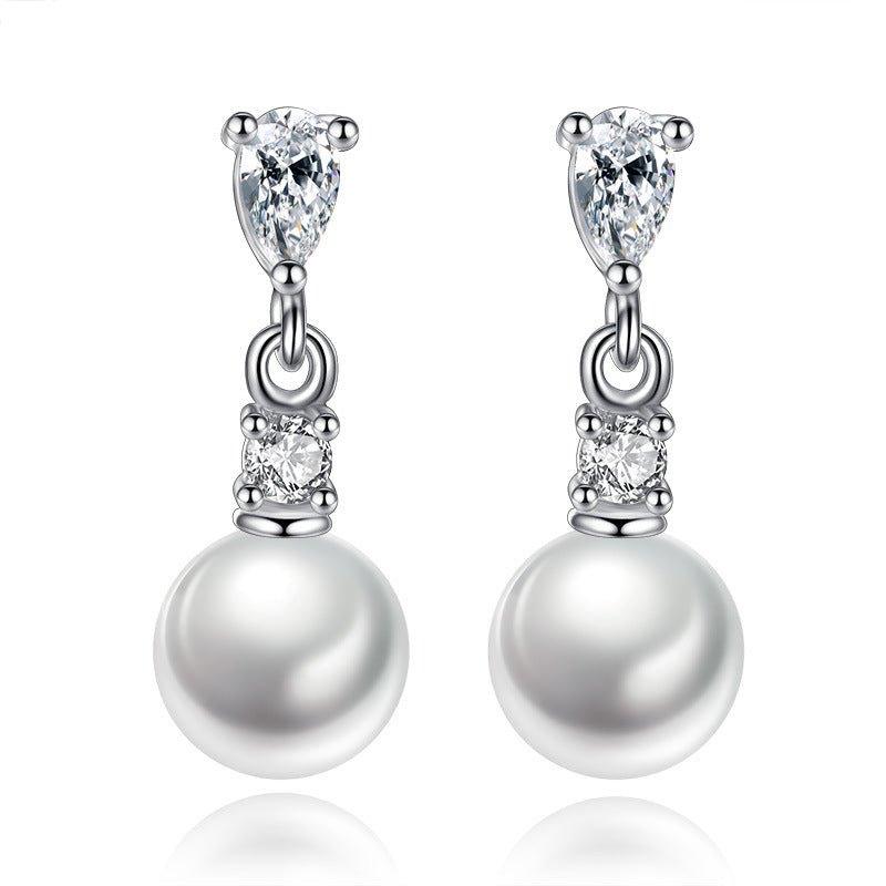 Pearl Drop Earrings with Cubic Zirconia Accents Earrings - Che Cose Belle