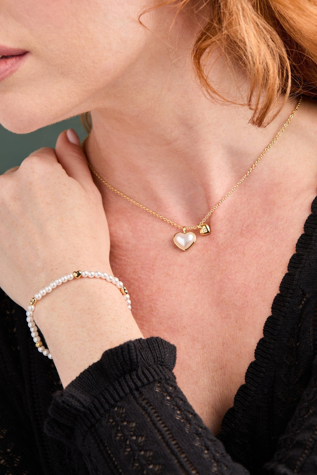 Pearl Heart Duo Charm Necklace - Che Cose Belle