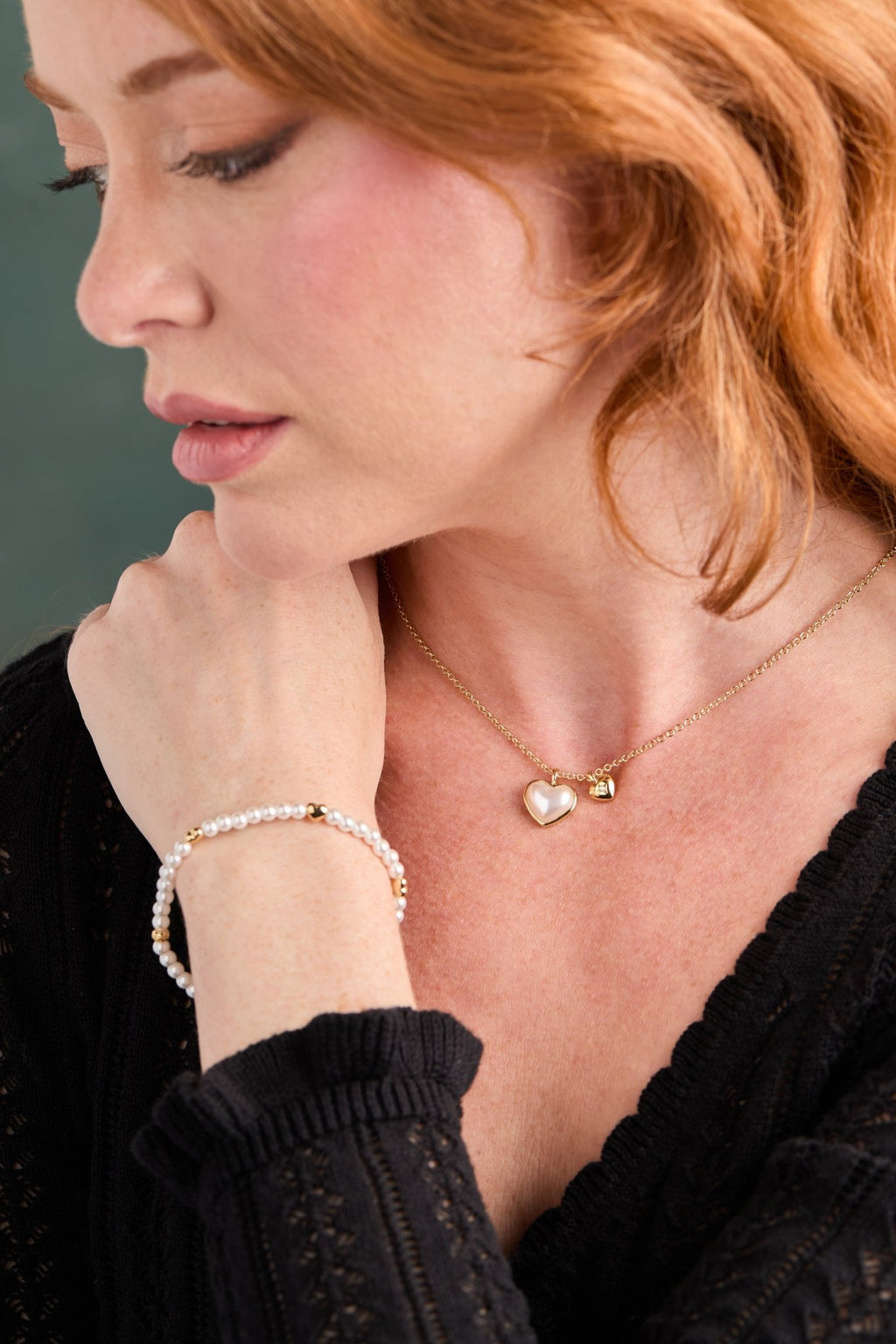 Pearl Heart Duo Charm Necklace - Che Cose Belle
