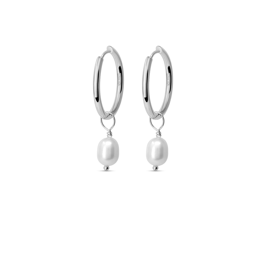 Pearl Hoops Dangle Earrings in 925 Sterling Silver - Che Cose Belle