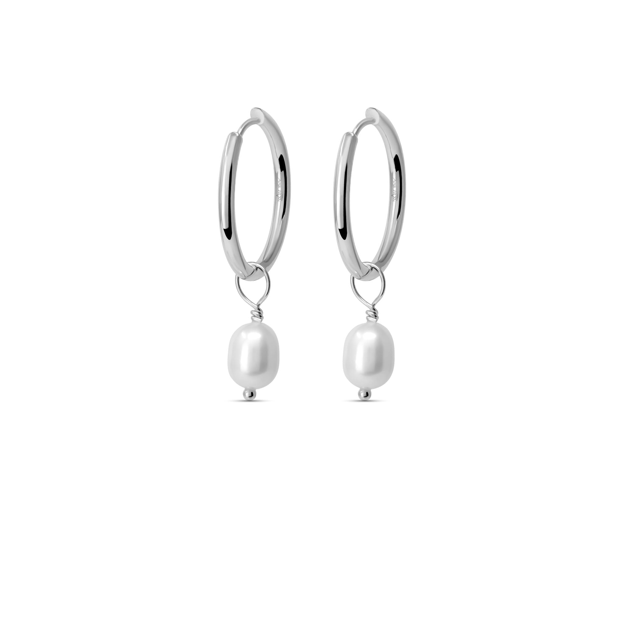 Pearl Hoops Dangle Earrings in 925 Sterling Silver - Che Cose Belle
