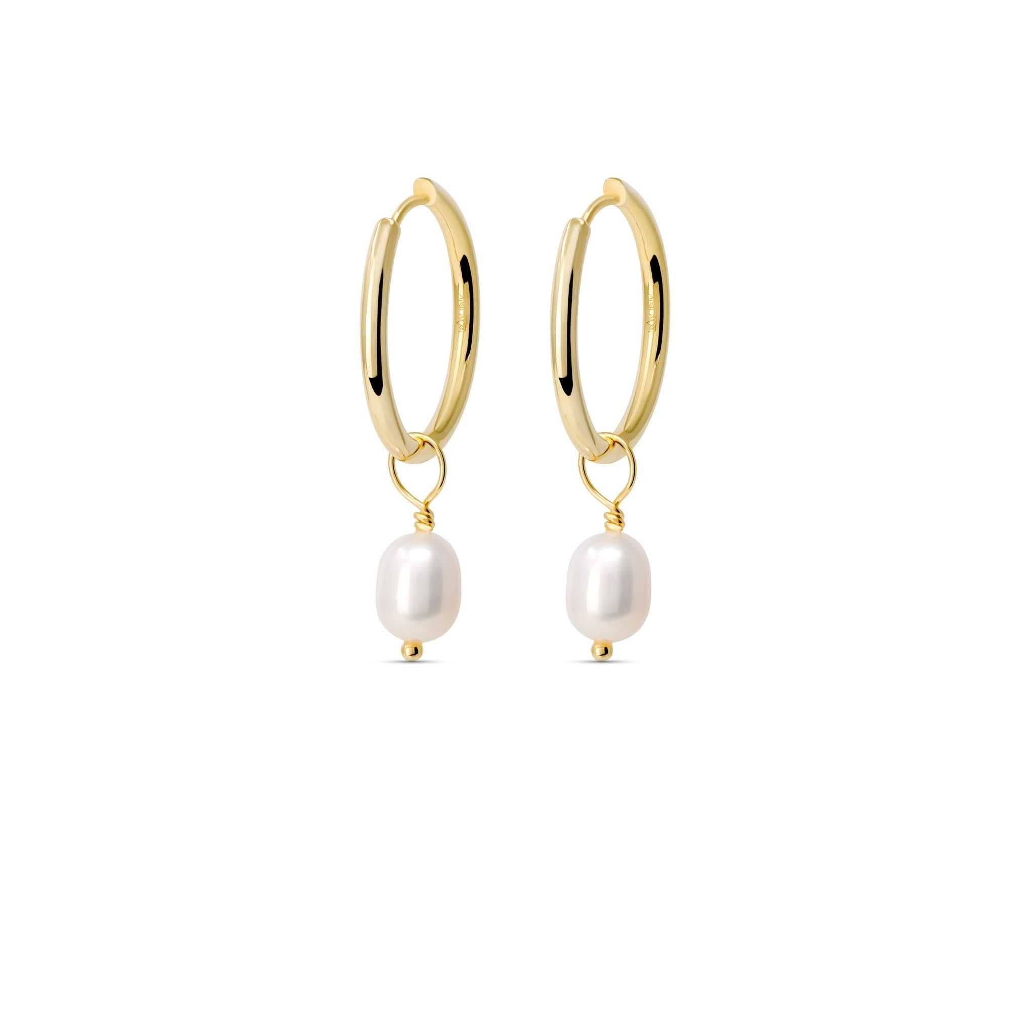 Pearl Hoops Dangle Earrings in 925 Sterling Silver - Che Cose Belle