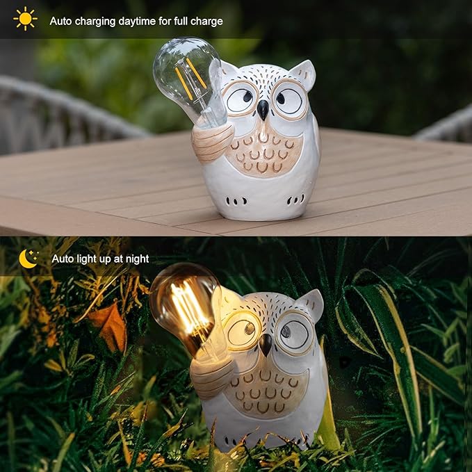 pearlstar Owl Garden Outdoor Statue, Solar Figurines Bulb LED Lights, Outdoor Garden Lawn Decorations for Porch Patio Yard Lawn, Unique Gifts for Friends and Family - Che Cose Belle