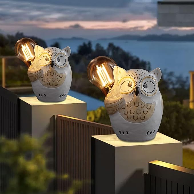 pearlstar Owl Garden Outdoor Statue, Solar Figurines Bulb LED Lights, Outdoor Garden Lawn Decorations for Porch Patio Yard Lawn, Unique Gifts for Friends and Family - Che Cose Belle