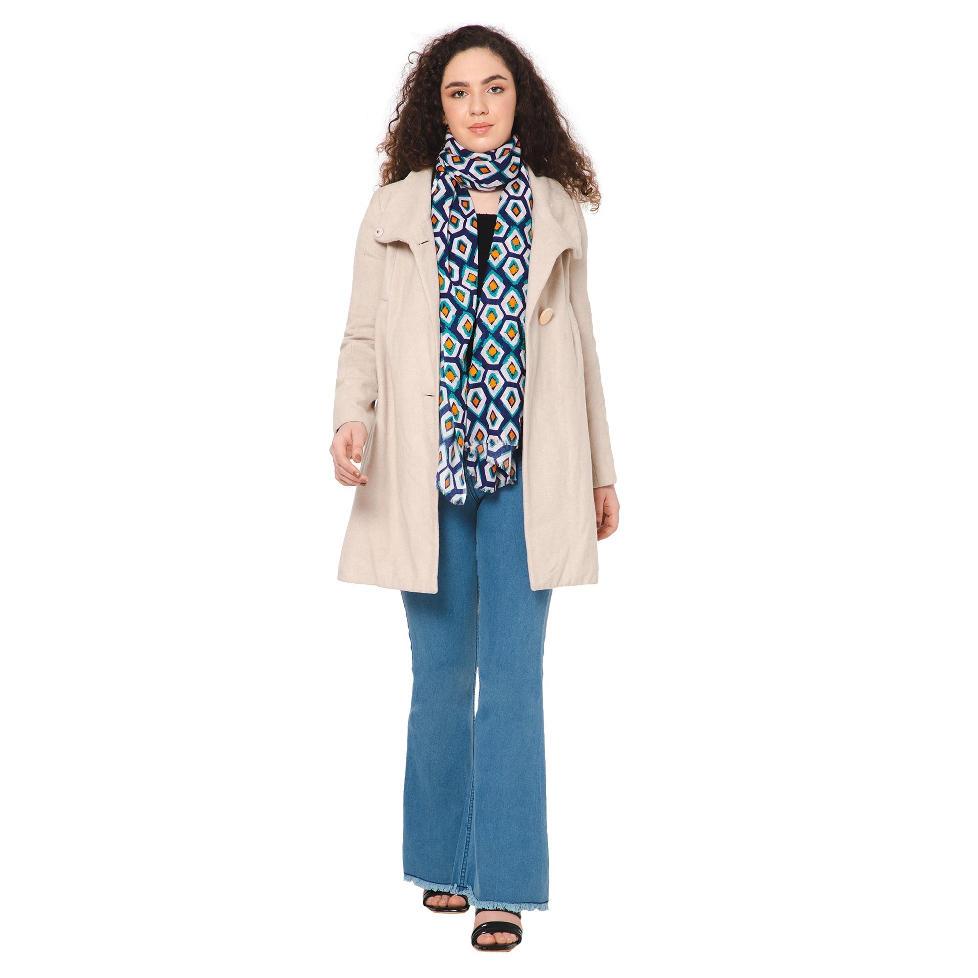 Pentagon Embroidered Scarf - Navy Blue - Che Cose Belle