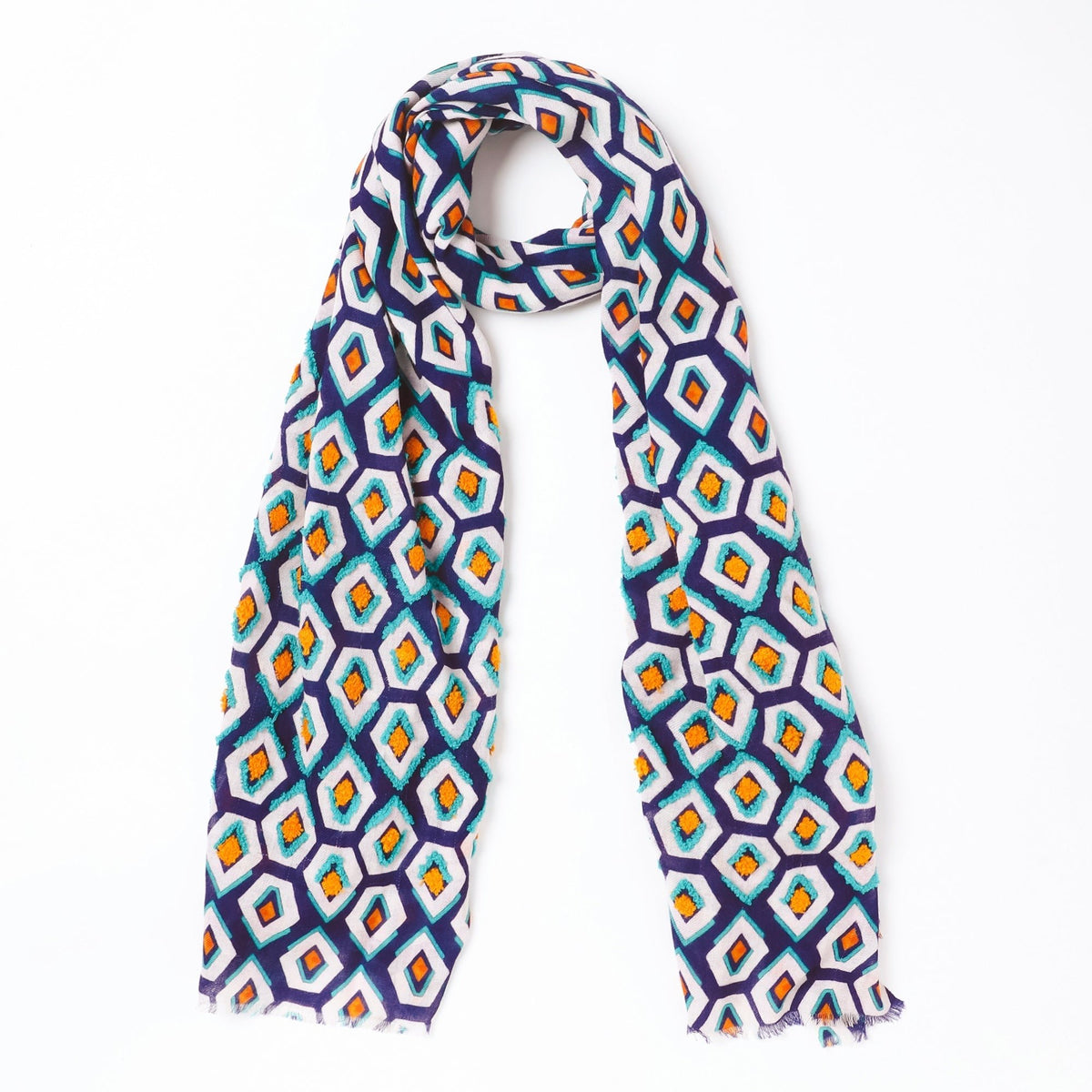 Pentagon Embroidered Scarf - Navy Blue - Che Cose Belle