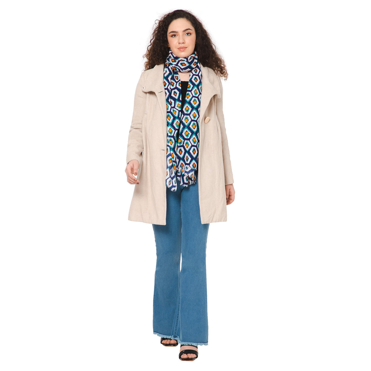Pentagon Embroidered Scarf - Navy Blue - Che Cose Belle