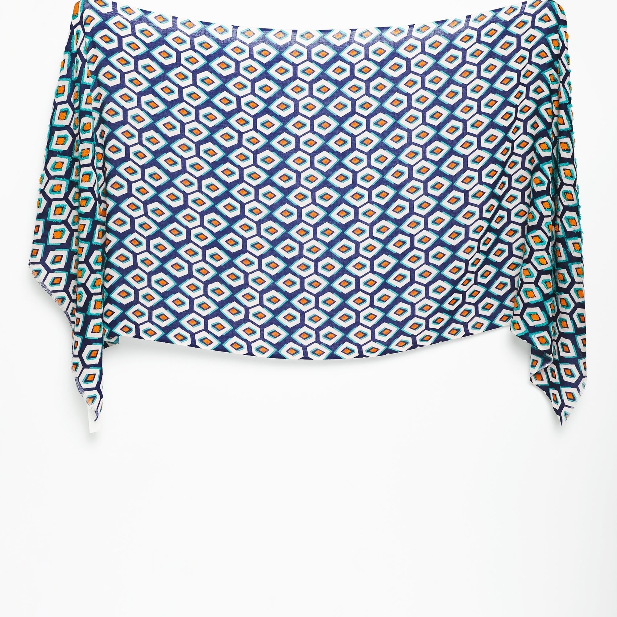 Pentagon Embroidered Scarf - Navy Blue - Che Cose Belle