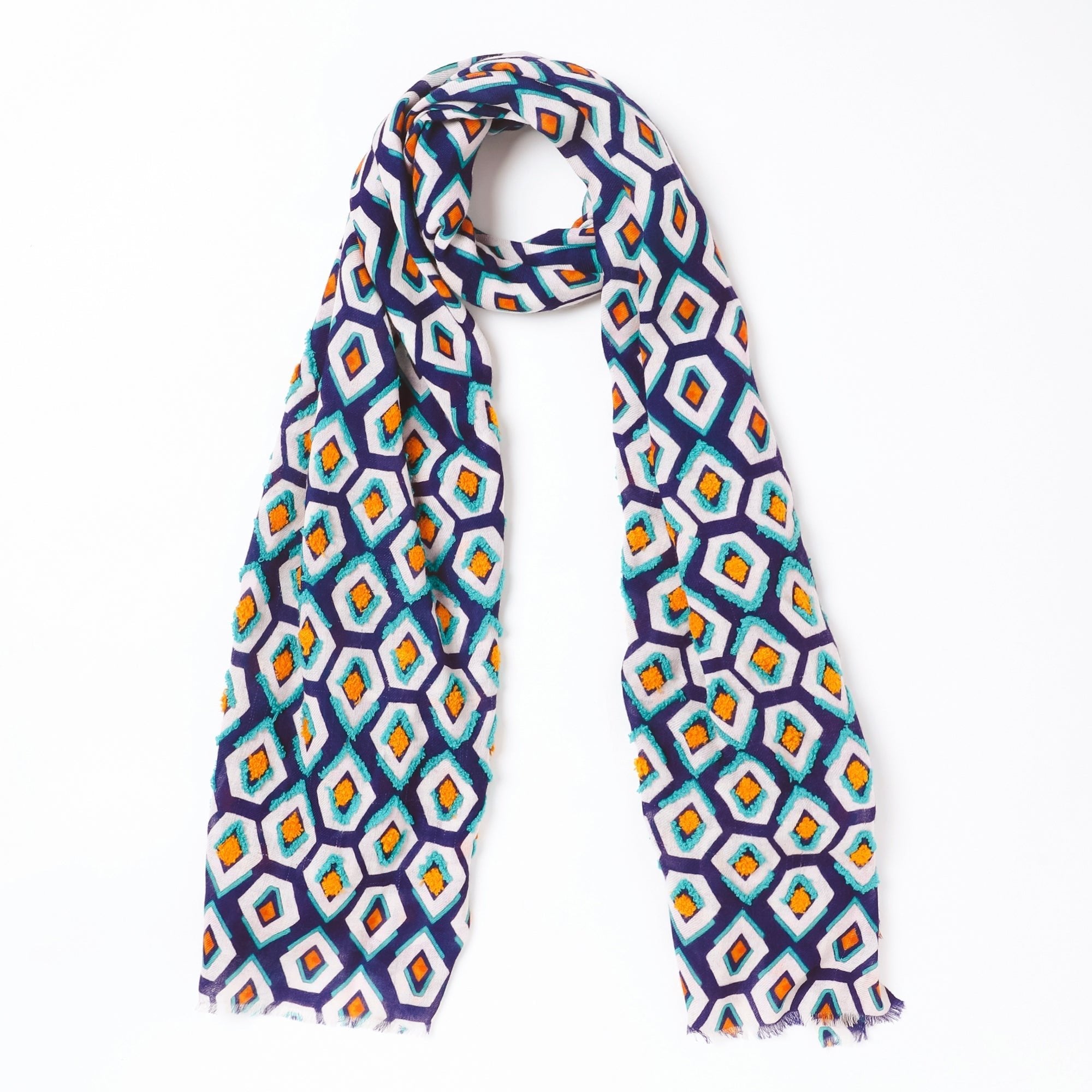 Pentagon Embroidered Scarf - Navy Blue - Che Cose Belle