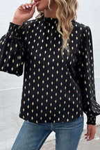 Perfee Geometric Print Frill Neck Lantern Sleeve Blouse - Che Cose Belle