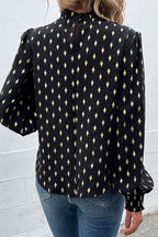 Perfee Geometric Print Frill Neck Lantern Sleeve Blouse - Che Cose Belle