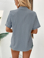 Perfee Lapel Collar Short Sleeve Blouse - Che Cose Belle