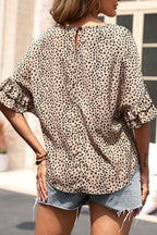 Perfee Leopard Print Flounce Sleeve Top - Che Cose Belle