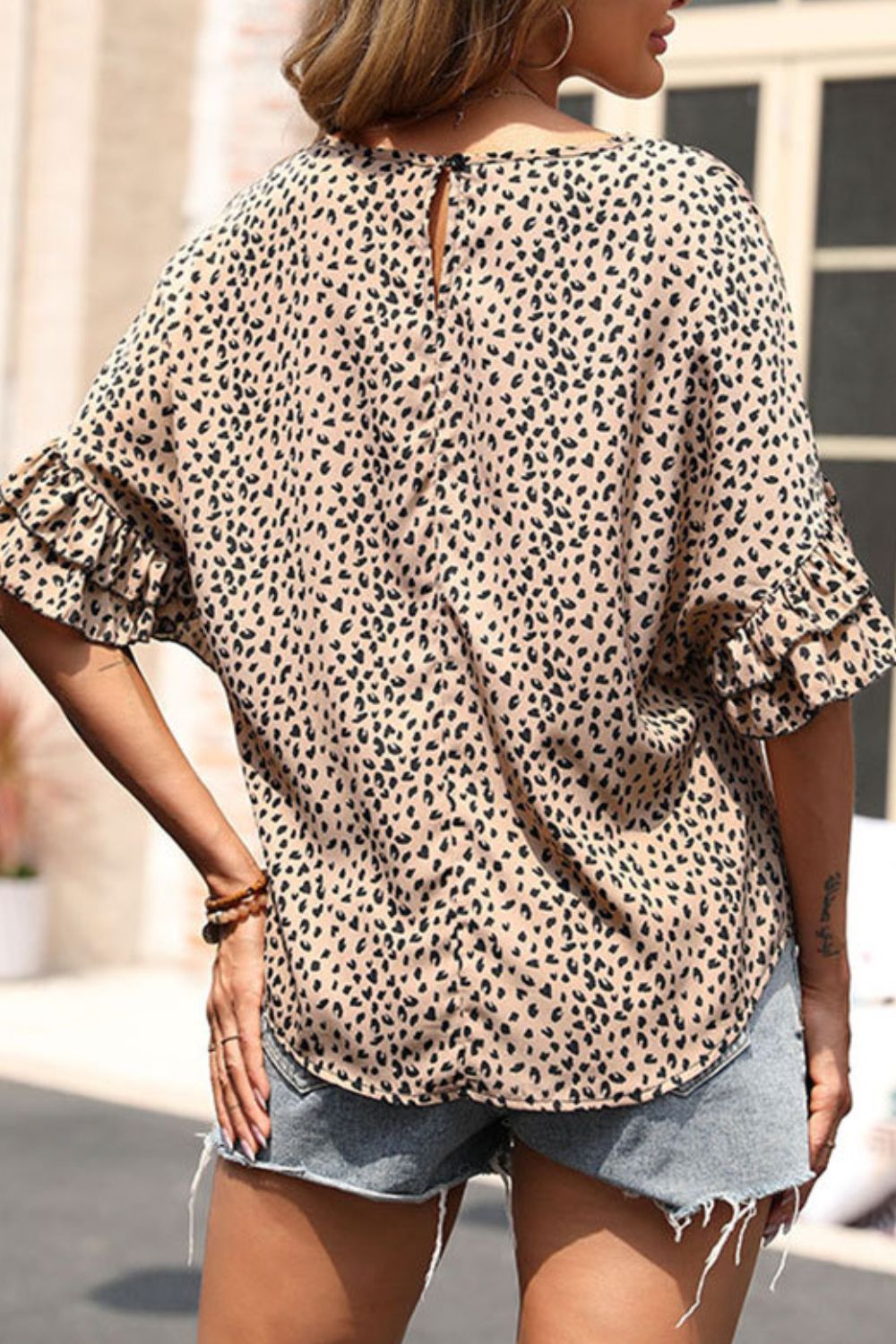 Perfee Leopard Print Flounce Sleeve Top - Che Cose Belle