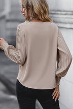Perfee Pleated Lantern Sleeve V - Neck Blouse - Che Cose Belle
