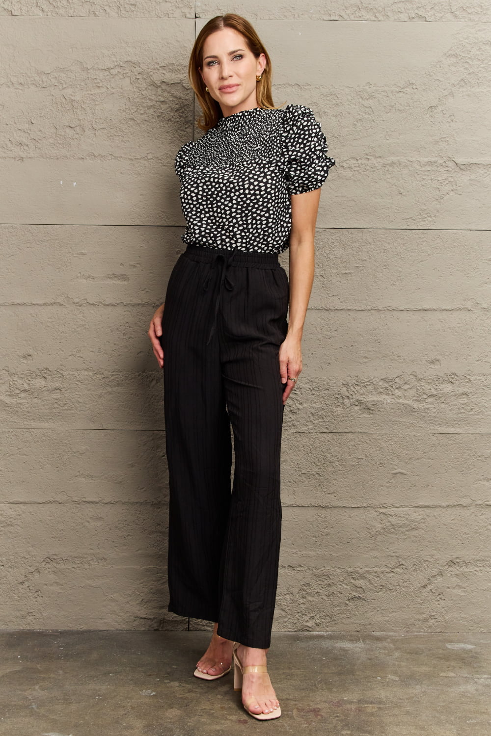 Perfee Printed Round Neck Puff Sleeve Blouse - Che Cose Belle