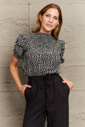 Perfee Printed Round Neck Puff Sleeve Blouse - Che Cose Belle