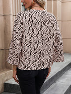 Perfee Printed V - Neck Roll - Tab Sleeve Blouse - Che Cose Belle