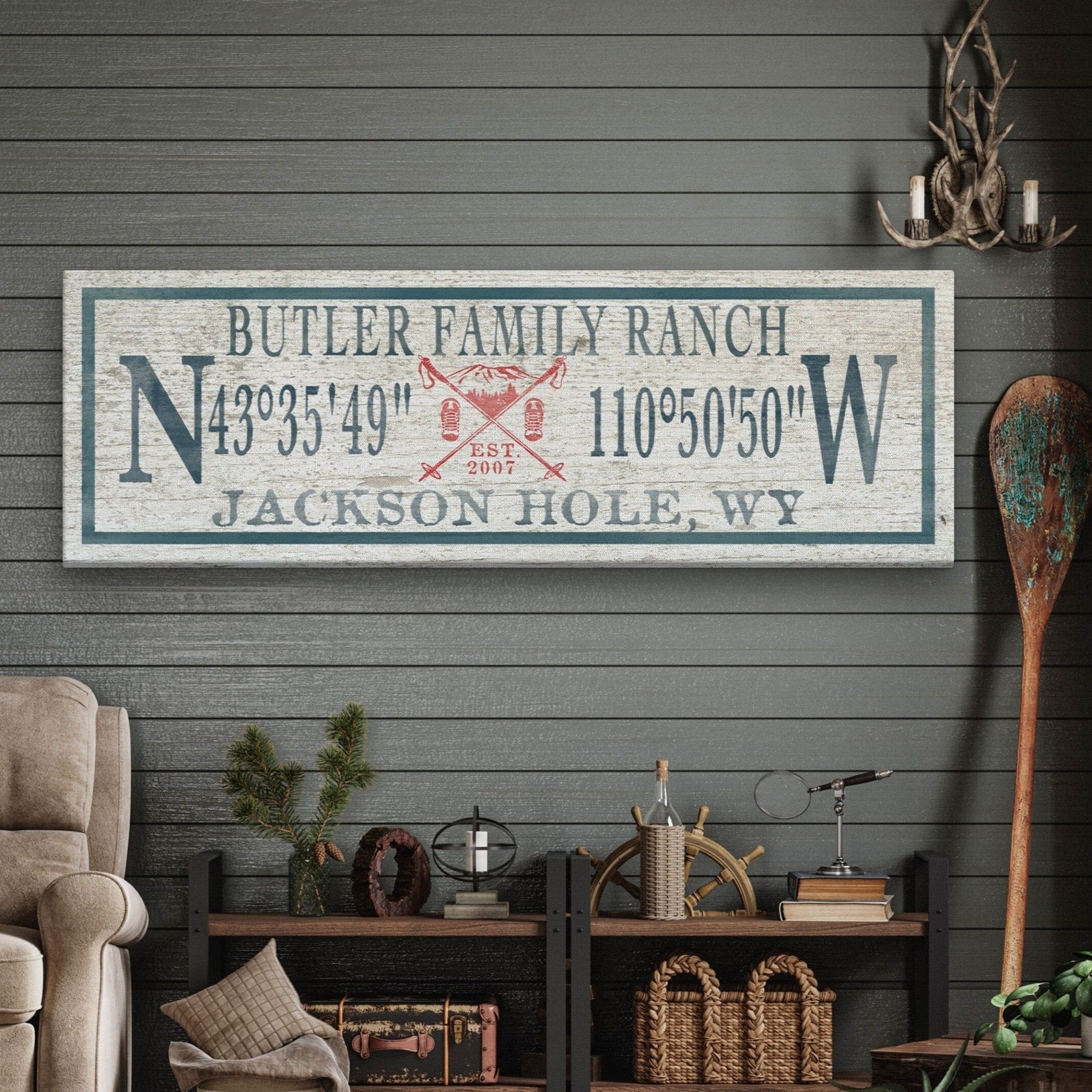 Personalized Coordinates Canvas Ski Lodge Sign - Family Name Cabin Decor - Che Cose Belle