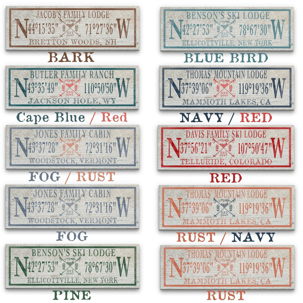 Personalized Coordinates Canvas Ski Lodge Sign - Family Name Cabin Decor - Che Cose Belle