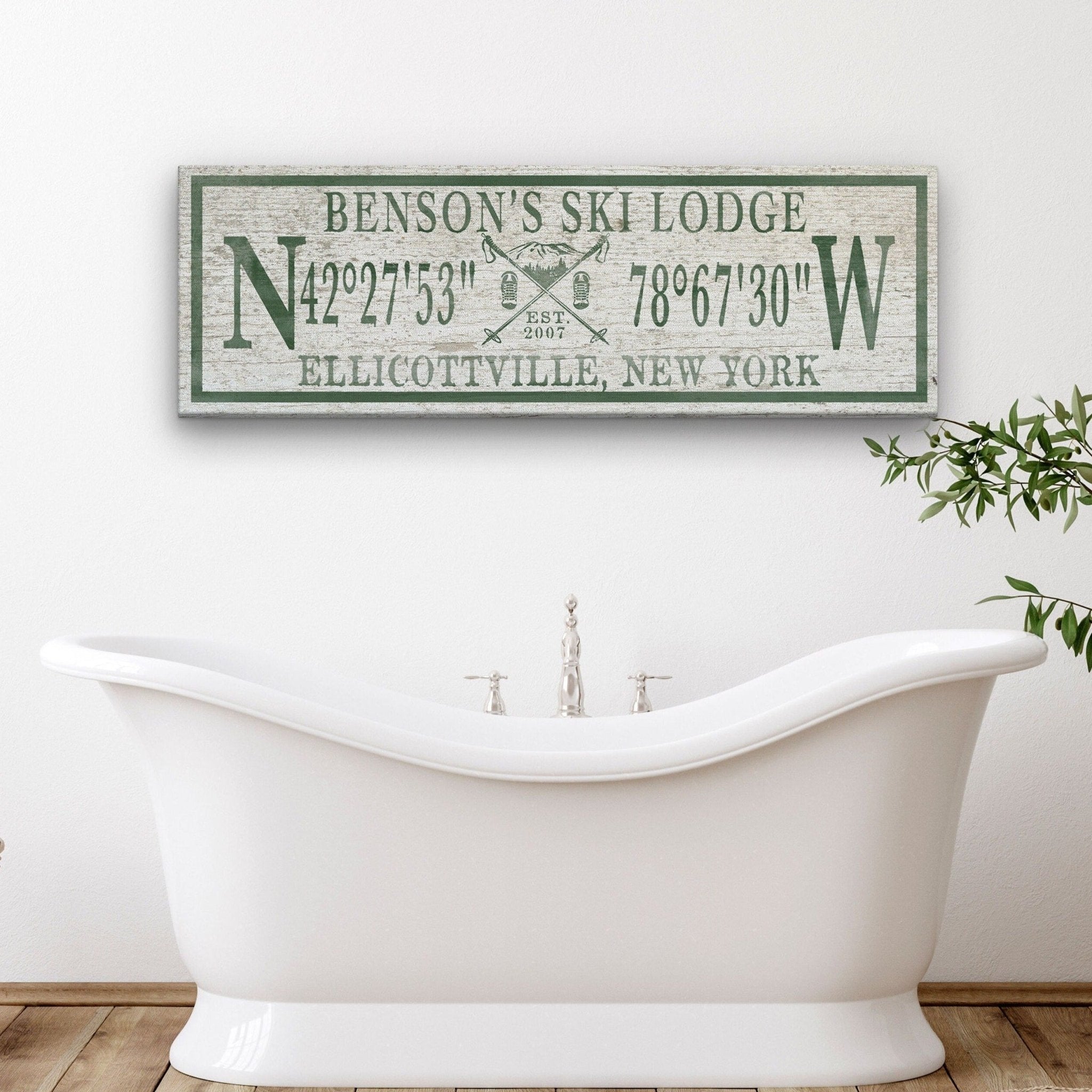 Personalized Coordinates Canvas Ski Lodge Sign - Family Name Cabin Decor - Che Cose Belle