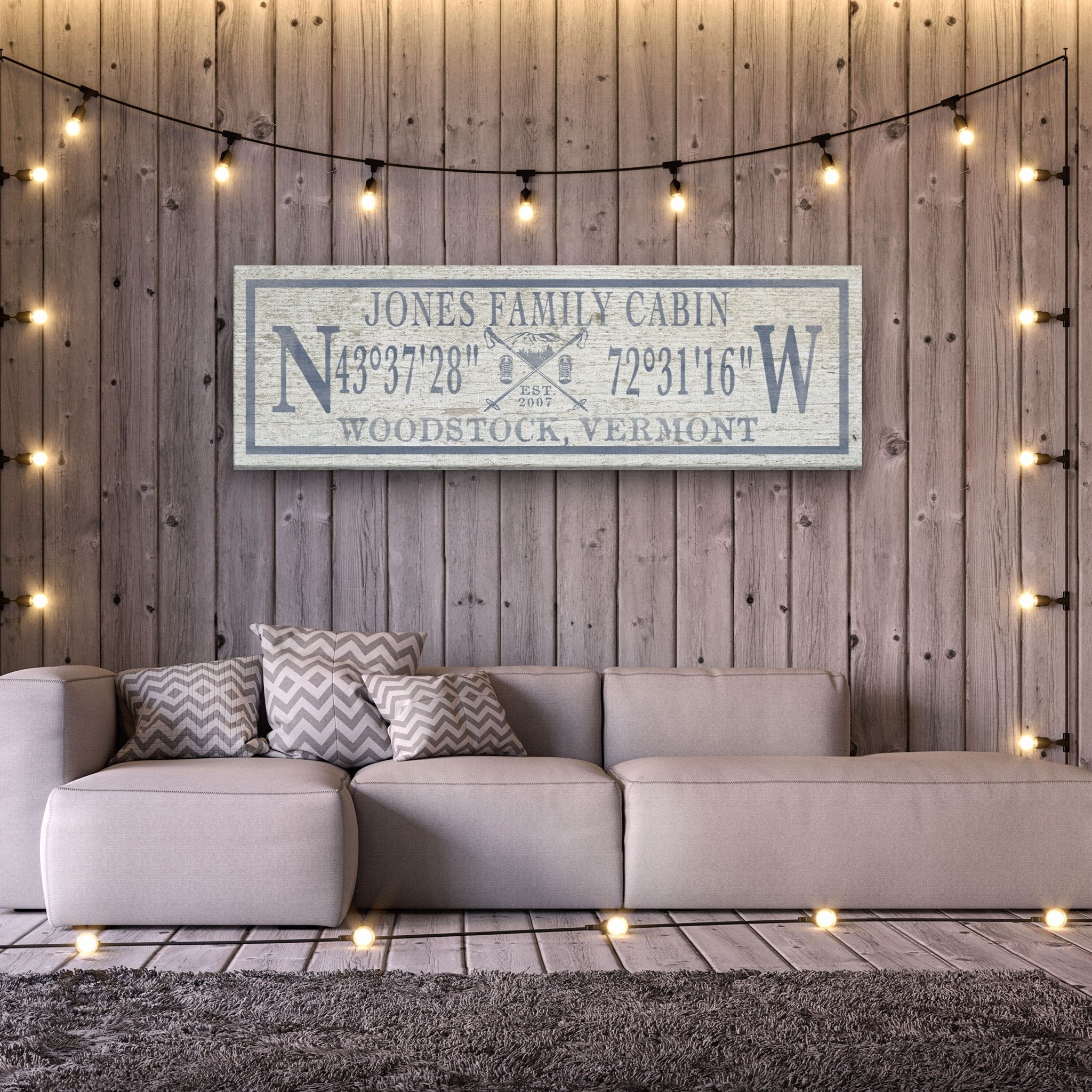 Personalized Coordinates Canvas Ski Lodge Sign - Family Name Cabin Decor - Che Cose Belle