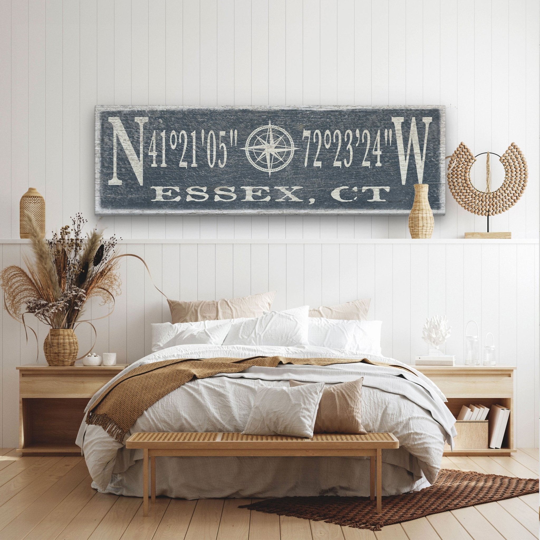 Personalized Coordinates Compass Rose Canvas Sign - Che Cose Belle