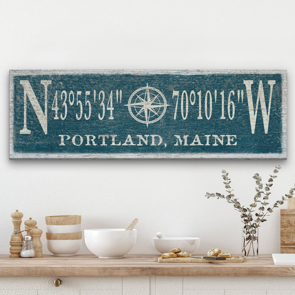 Personalized Coordinates Compass Rose Canvas Sign - Che Cose Belle