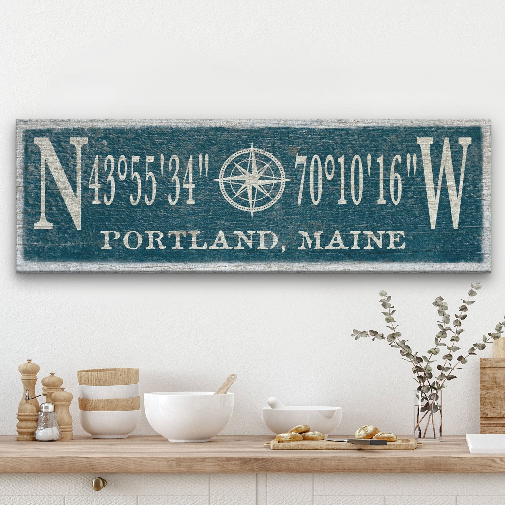 Personalized Coordinates Compass Rose Canvas Sign - Che Cose Belle