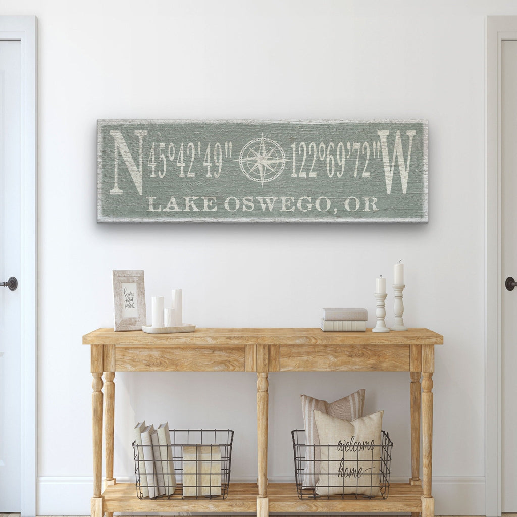 Personalized Coordinates Compass Rose Canvas Sign - Che Cose Belle
