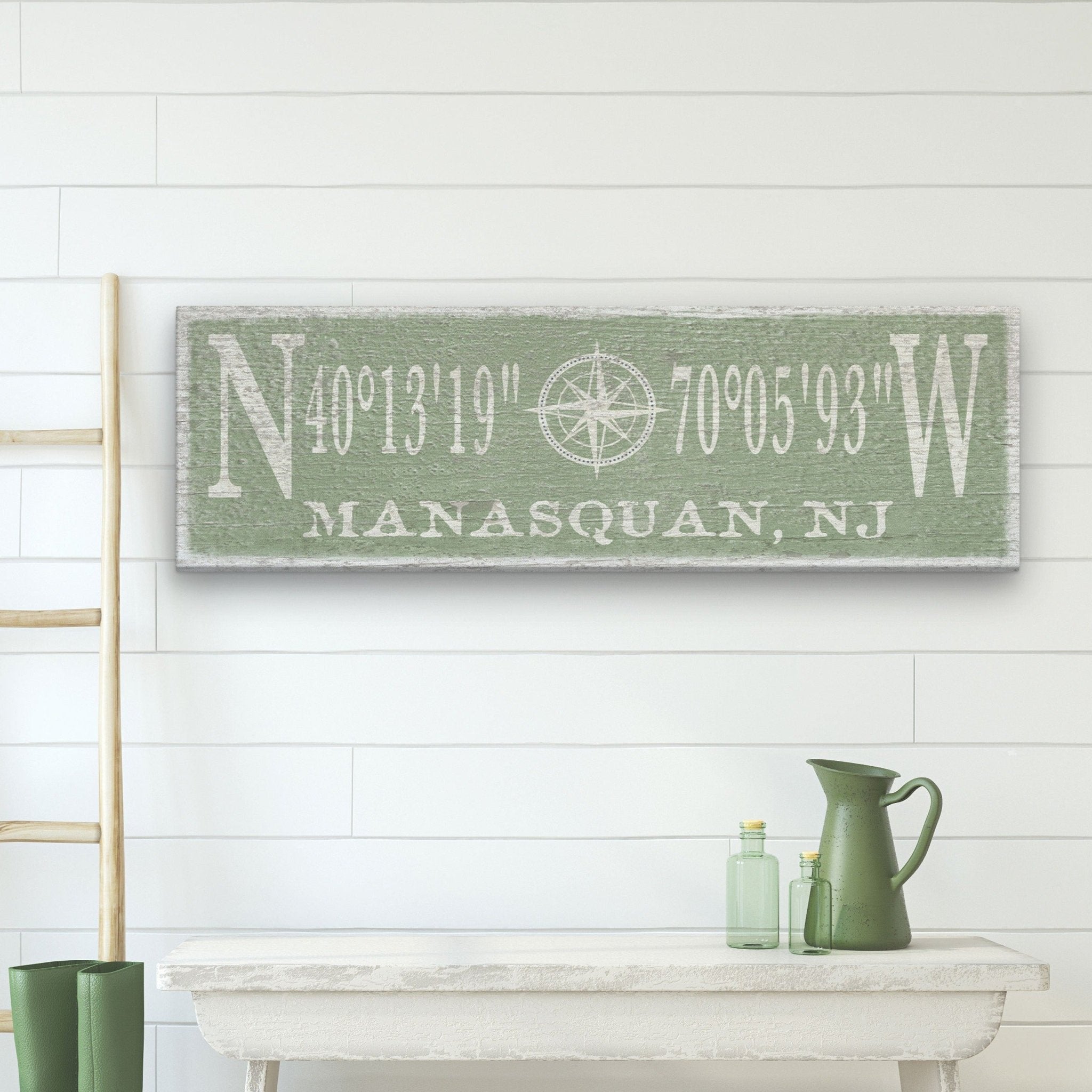 Personalized Coordinates Compass Rose Canvas Sign - Che Cose Belle